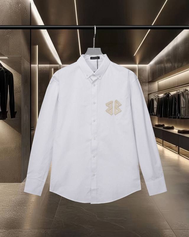 Balenciaga 巴黎 爆款来袭 超强工艺 经典立体胶带烫压印Logo长袖宽松版型衬衫 2025Ss官网新款长袖 衬衫 衬衣，精美立体Logo 高端版本，专