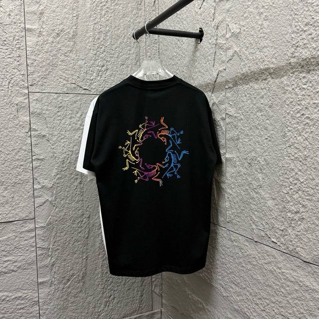 Arc'teryx*始祖*2025春夏季潮牌新款 个性经典圆圈骷髅鸟Logo 字母前后印花 定制双纱平纹纯棉面料 短袖T恤 男女同款 颜色：黑色 白色 尺码：