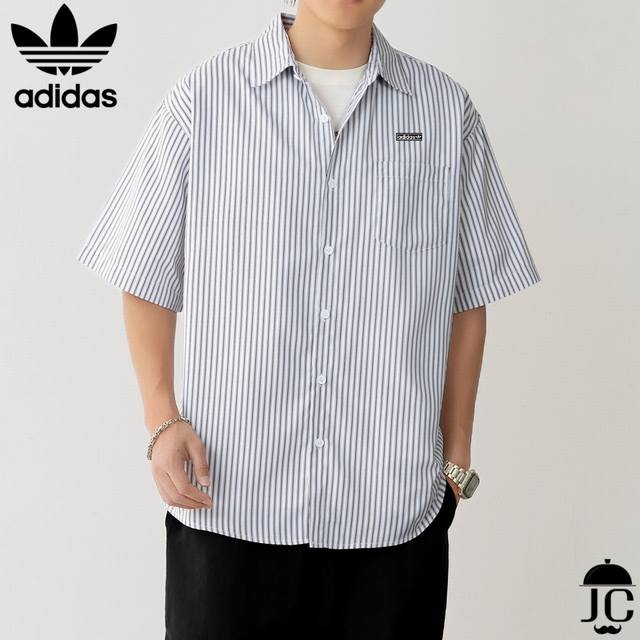 夏季首发真标可扫 三叶草阿迪达斯Adidas专柜同款上市本季主打，货源充足夏季新款衬衫潮流格子风休闲透气短袖青少年男装上衣独家印花工艺 严格把控品质以及做工 超