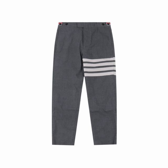 Thom Browne Tb 色织白杠长裤西裤 定制色织羊毛面料 Z-1品质，内部全采用包边做工，纽扣凤眼非常精细。金属纽扣， 尺码：0 1 2 3 4