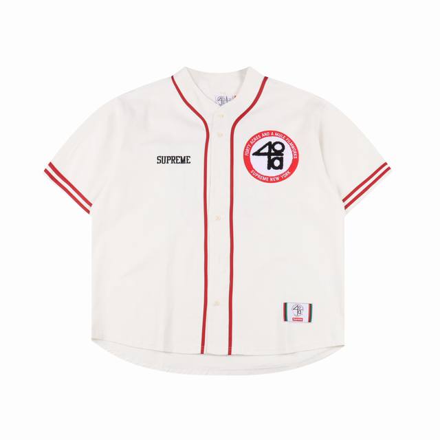 Supreme X 40 Acres 联名款 Ss25 Week9 Twill Baseball Jersey 后背数字英文Logo印花美式潮流棒球服短袖 原版