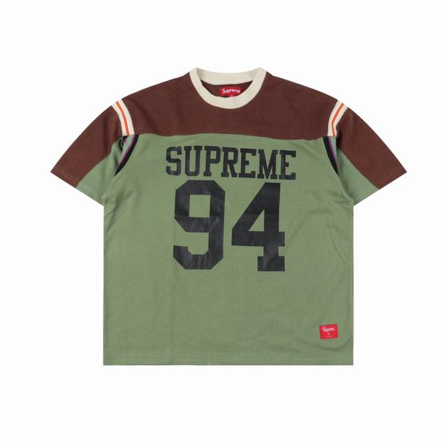 Supreme Ss25 Week8 Split S S Football Top 拼接图案罗纹圆领短袖 美式潮流足球衣 男女同款 原版购入开发！拼色螺纹1:1