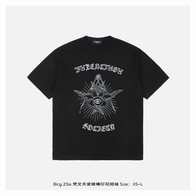 Balencaga 巴黎世家 25Ss 梵文天使眼睛印花短袖 面料采用400克重双股大毛圈面料，定制32支螺纹，成衣两遍水洗处理，面料舒适亲肤无异感，定制定染面