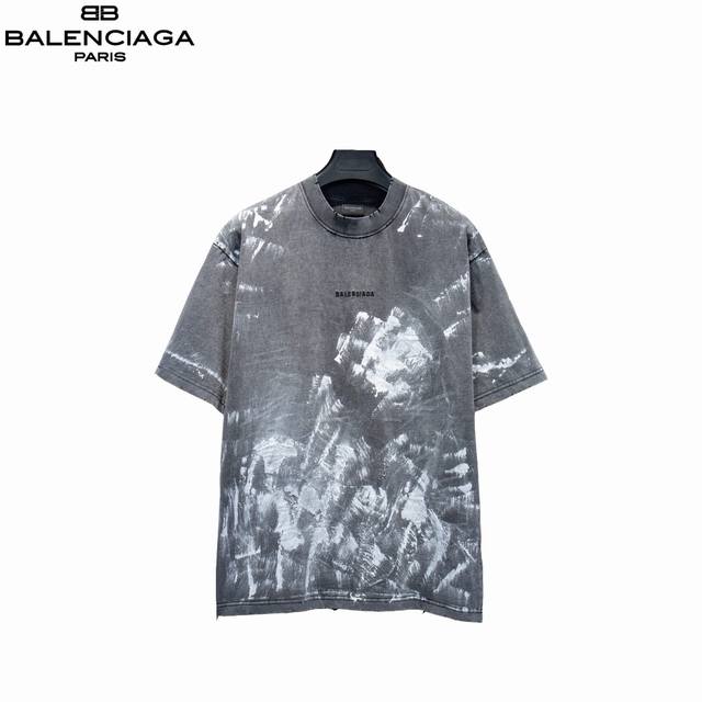 Balenciaga 巴黎世家 25Ss油漆喷墨刺绣字母短袖 面料采用进口机器织造而成，布面纹路的独特性创造出完美的成衣效果 面料采用净布260克重 搭配320