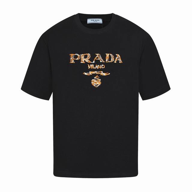 普拉达 Prada 夏季新款 拼色字母刺绣圆领短袖T恤 高品质纯棉洗水面料，字母采用进口机械刺绣、定制定染 ，面料舒适柔软，男女同款 Color: 黑色 白色