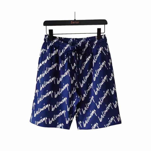 实拍细节图+细节图 Balenciaga 巴黎世家 满印字母简约Logo标识五分裤 高品质纯棉 面料 特别手感 超级质感 舒适柔软透气 休闲宽松版型 潮流男女同
