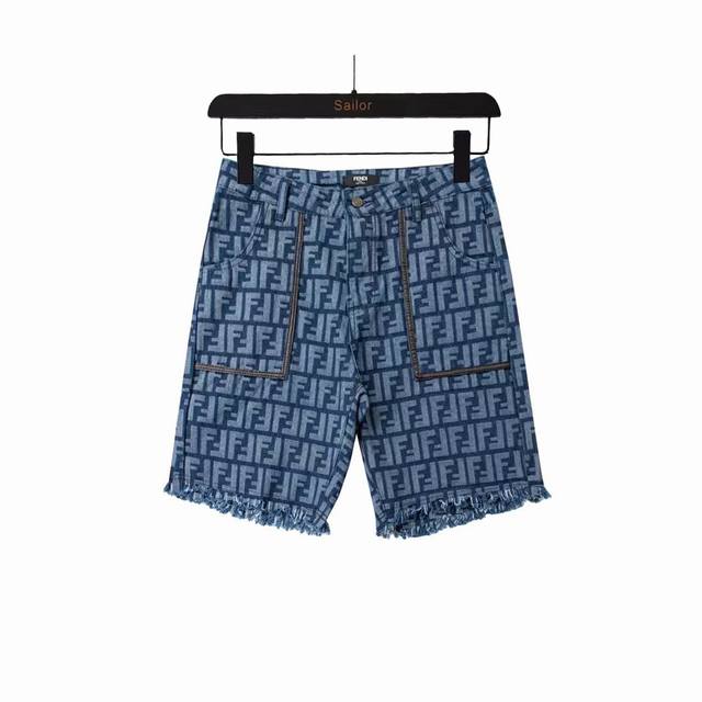 实拍细节图 +尺码表 Fendi 芬迪 24Ss满印Logo牛仔短裤 洗水五分牛仔裤、高品质丹宁牛仔面料、特别手感、超级质感 舒适柔软透气 休闲宽松版型 潮流男