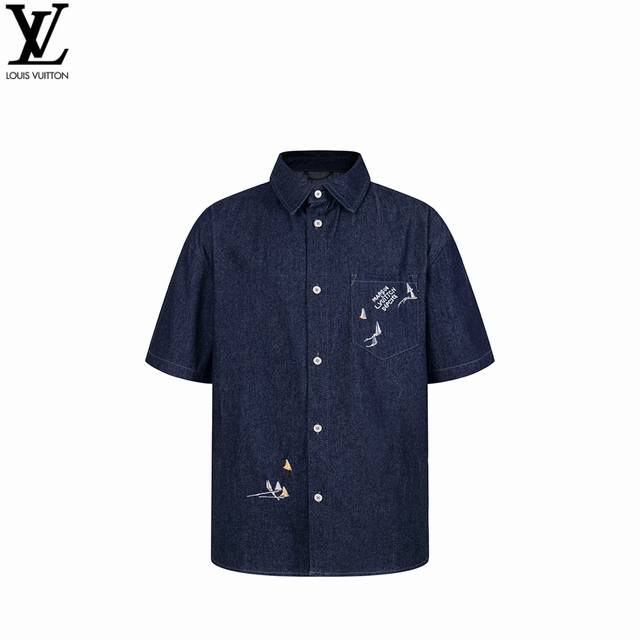 Louis Vuitton 路易威登 帆船套装牛仔短袖衬衫 原版15000购入开发，采用全棉紧密青年牛仔布，进口刺绣机器百灵达刺绣作业，成衣洗水使得面料柔软舒适
