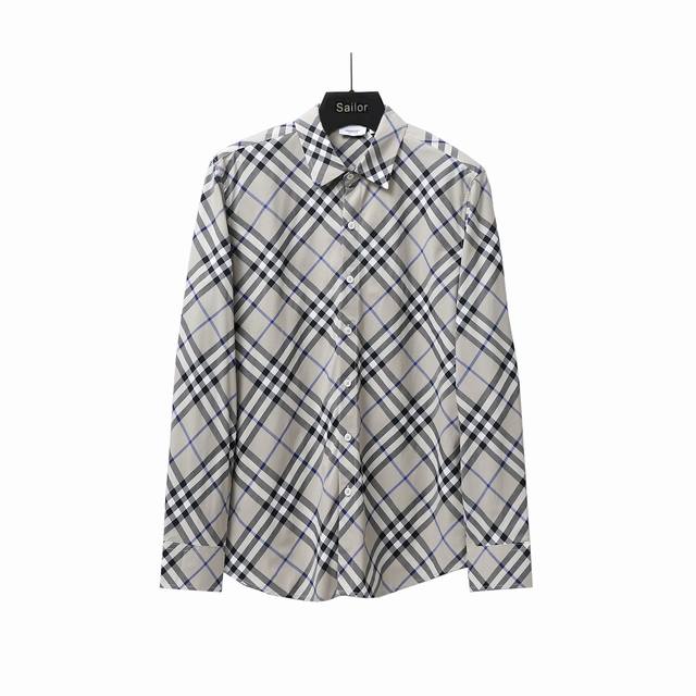 实拍细节图+尺码表 Burberry 巴宝莉 新款格子斜纹对格长袖条纹衬衫 面料采用100%纯棉格纹原版定制面料 面料属性舒适 透气 水感柔软 色织格纹纹路清晰