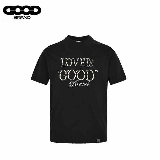 Goodbrand 25Ss 珍珠刺绣重工短袖T恤 采用订色订染毛圈纯棉衣面，250G双股双纱，手感舒适 进口针织针梳棉进行制作，搭配320G1*1螺纹，同缸无
