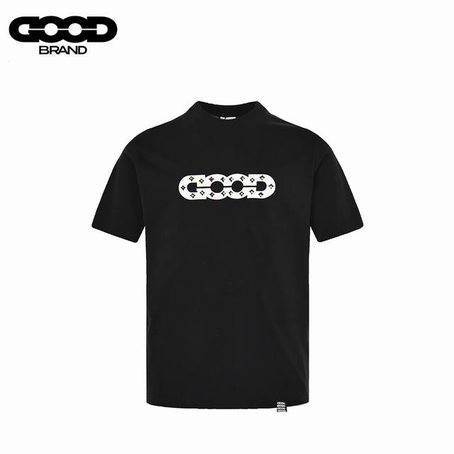 Goodbrand 25Ss 进口厚胶Logo烫钻短袖T恤 采用订色订染毛圈纯棉衣面，250G双股双纱，手感舒适 进口针织针梳棉进行制作，搭配320G1*1螺纹