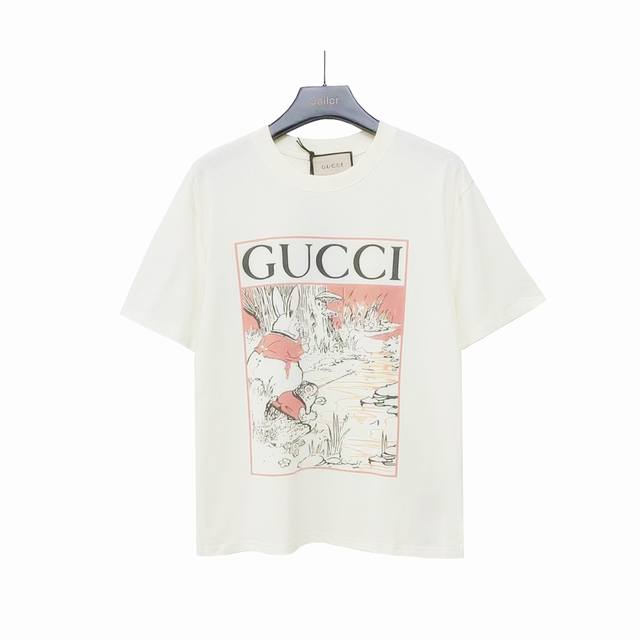 实拍细节图+尺码表 Gucci古驰新款青蛙王子图案印花短袖 面料：规格采用实打实240G %纯棉 针织内的兰博基尼，定织定染！属于高敏感特殊色 我们对面料的要求
