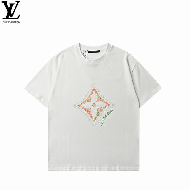 Louisvuitton 路易威登25Ss 四叶草花卉亮片短袖 超高品质烫钻 采用260克 32支双纱面料质感超赞 %纯棉 宽松版型 潮流男女同款 现货发售 支