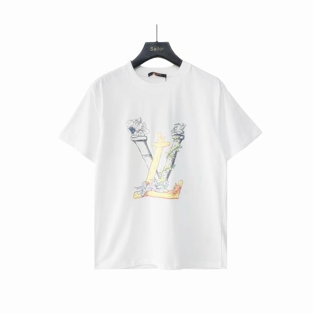 实拍细节图 +尺码表 Louis Vuitton 路易威登Lv 卡通猫抓老鼠印花短袖T恤 彩色大Logo，卡通猫和老鼠，自带喜感，时尚减龄百搭。纯棉面料，软糯细
