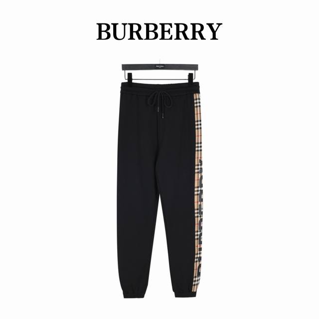 Burberry 巴宝莉 侧边压胶Logo字母格纹长裤 专柜同步在线，原版4900国内专柜购入，定织蓝光380G纱线，坯布水洗手感、布面、垂感达400G！五金独