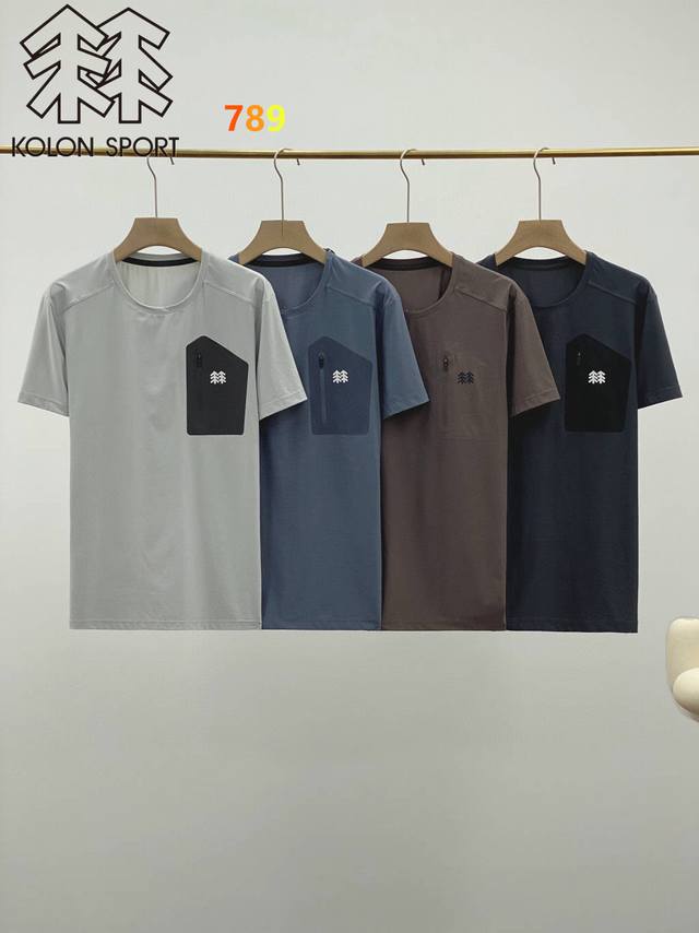 黑色，白色，蓝色，棕色 尺码;M-4Xl 可隆特科技面料男子休闲圆运动圆领短袖 版型简洁帅气！下摆开叉式款。 平时单穿也绝对没问题 而且款式很低调，户外风又不失