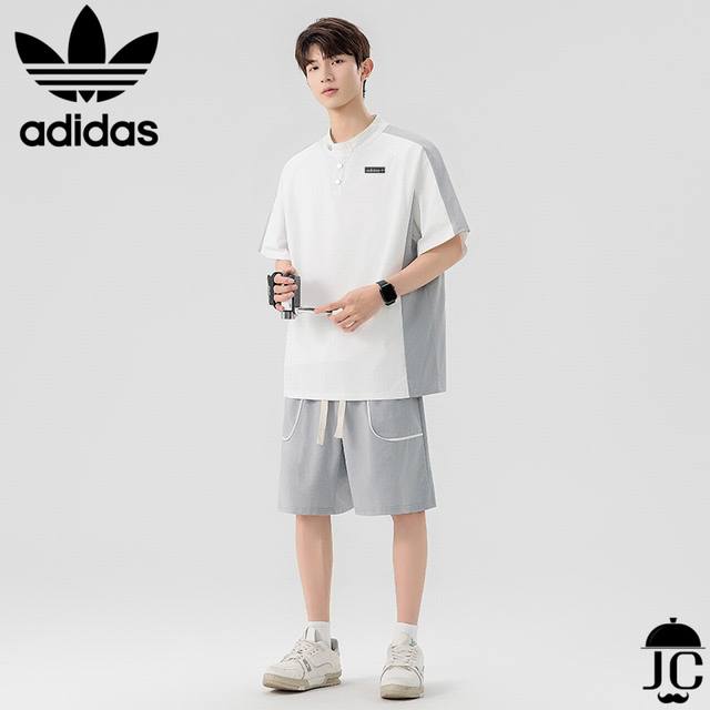 夏季首发真标可扫 三叶草阿迪达斯Adidas专柜同款上市本季主打，货源充足夏季新款时尚短袖套装男韩版宽松男装上衣休闲短裤套装独家印花工艺 严格把控品质以及做工