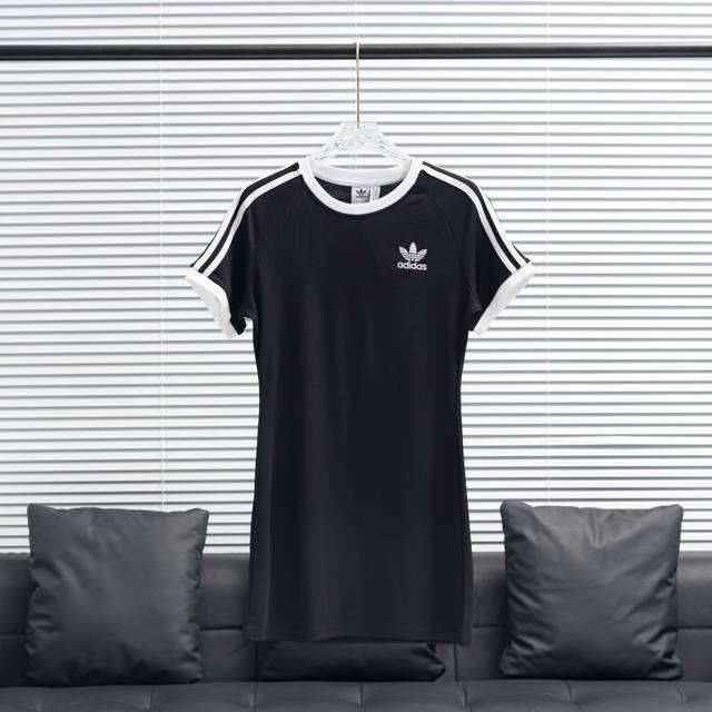 工厂P直供 Adidas丨三叶草6311 圆领T恤中长裙 配色：黑色 白色 浅蓝 尺码：S-Xl