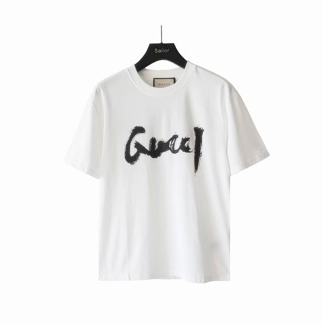 实拍细节图 +尺码表 Balenciaga X Gucci 古驰 联名涂鸦印花圆领T桖 专柜同款 原版定制 最新的贸易订单短袖T恤，全品相！！高品质加密精梳棉面