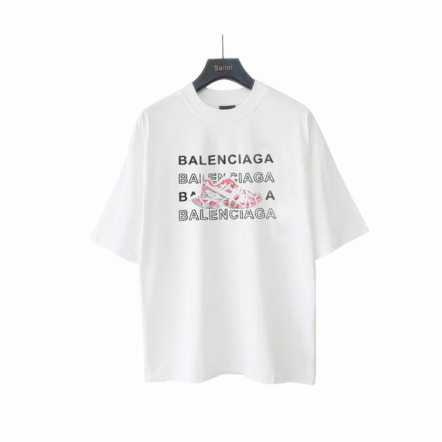 实拍细节图+尺码表 Balsenciaga巴黎世家硅胶字母球鞋短袖T恤 最高版本！定制面料290克100%双纱棉！字母硅胶彩色立体球鞋烫画工艺设计！ 辅料：开模