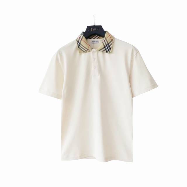 尺码表+实拍细节图 Burberry 巴宝莉 定制拼色扁机领休闲Polo衫 男女同款 定制珠地面料 领标吊牌主唛三标齐全 颜色：卡其色黑色Kq89 尺码：S M