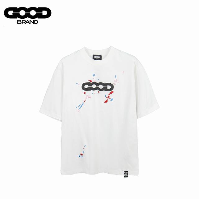 Goodbrand 25Ss 印花刺绣喷涂短袖T恤 采用订色订染毛圈纯棉衣面，250G双股双纱，手感舒适 进口针织针梳棉进行制作，搭配320G1*1螺纹，同缸无