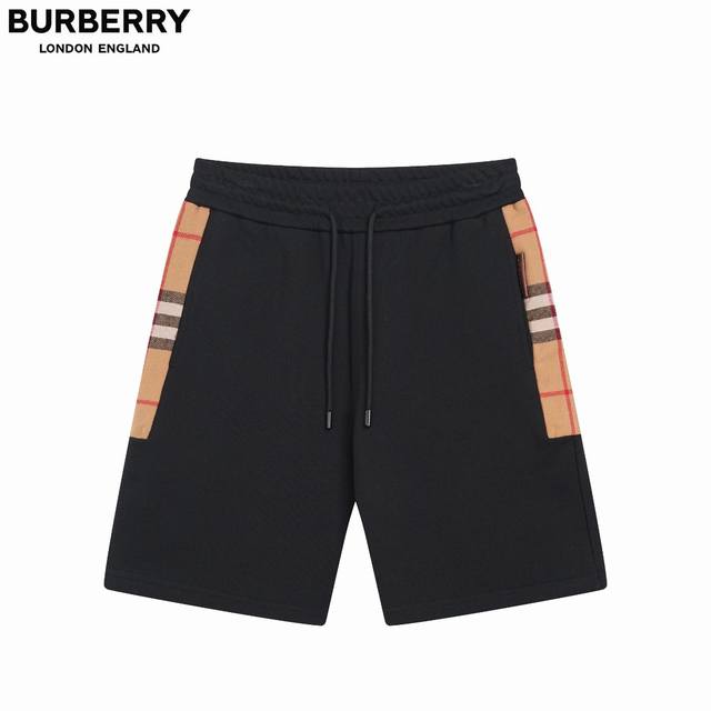 Burberry 巴宝莉 侧边网格线条短裤 纯棉高品质面料、特别手感、超级质感 舒适柔软透气 休闲宽松版型 潮流男女同款 颜色： 黑色 码数： Xs Ｓ Ｍ L