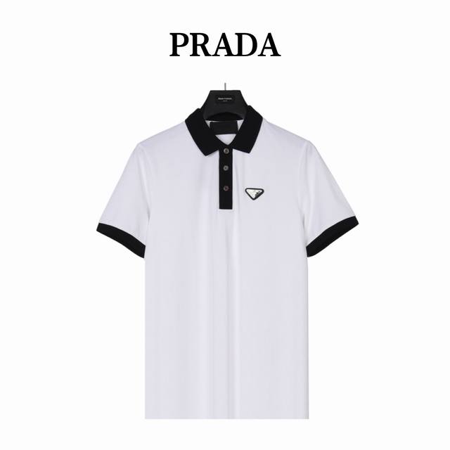 Prada 普拉达 新款拼色翻领短袖Polo衫 定制拼色罗纹领 Yb纽扣 短袖 撞色螺纹设计 做工精细 全套辅料齐全 Size：M-Xxl