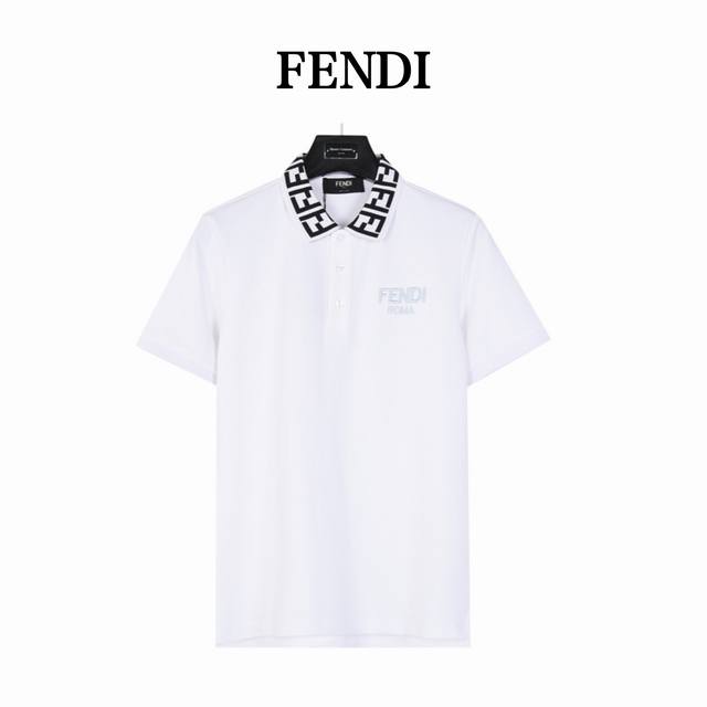 Fendi 芬迪 双F领口胸前刺绣字母短袖Polo衫 采用 %棉双面珠地面料，拆解纱线分析，订织蜂窝四角网眼胚布，衣领为双系统提花定织扁机制成，有弹性，不变形，