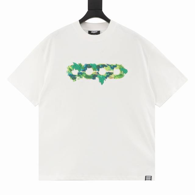 Goodbrand Ss25 立体绿植刺绣地图Logo宽松短袖T恤 男女同款 350克重面料 颜色：黑色 白色 尺码：S-Xl