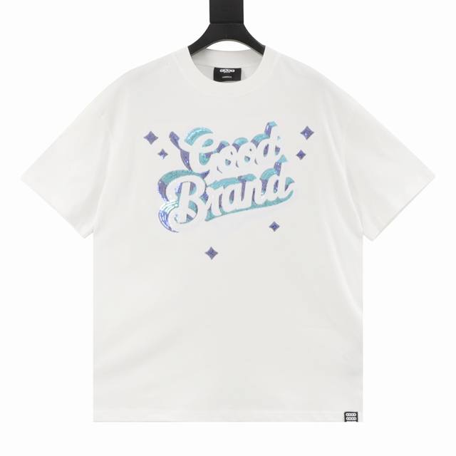 Goodbrand 立体星星亮片轻奢时尚高级感短袖T恤 男女同款 350克重面料 颜色：黑色 白色 尺码：S-Xl