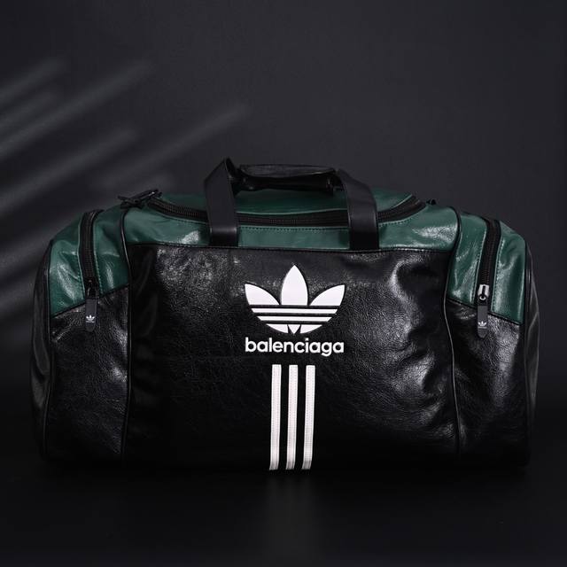 Balenciaga巴黎世家Blcg X Adidas阿迪达斯三叶草字母三条杠 仿旧细纹真皮手提包旅行包 Balenciaga巴黎世家Blcg X Adidas