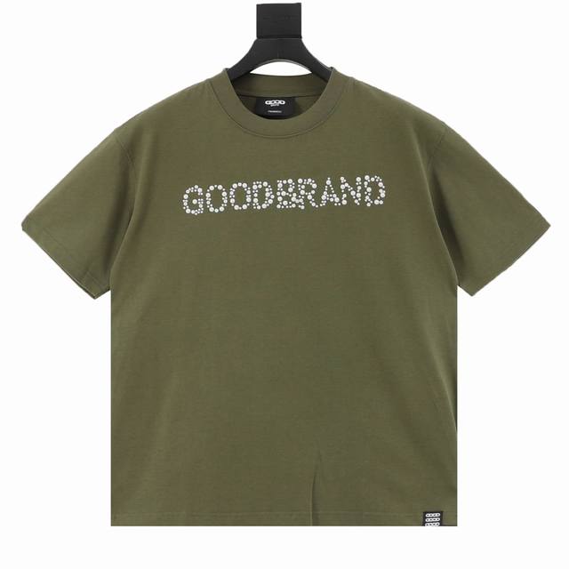 Goodbrand 珠片标语时尚高级感短袖T恤 男女同款 350克面料 颜色：黑色 绿色 尺码：S-Xl