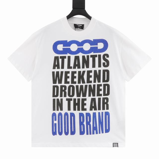 Goodbrand Ss25 烫钻字母印花Logo短袖T恤 男女同款 350克重面料 颜色：黑色 白色 尺码：S-Xl