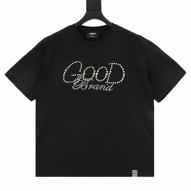 Goodbrand 纯色珍珠Logo轻奢时尚高级感短袖T恤 男女同款 350克面料 颜色：黑色 尺码：S-Xl