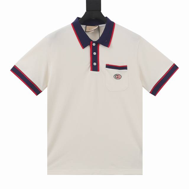 Gucci 古驰 口袋刺绣Logo短袖Polo衫 古驰双G互扣式刺绣Polo衫现货上架！原版面料开发 衣领双G刺绣纽带 编织领定织定染无色差 珠地棉洗水处理不变