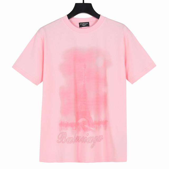 Balenciaga巴黎世家数码直喷日落铁塔短袖T恤 面料采用洗水后300克重双纱精梳棉，定制32支1*1螺纹，成衣两遍水洗处理，面料舒适亲肤无异感，定制定染面
