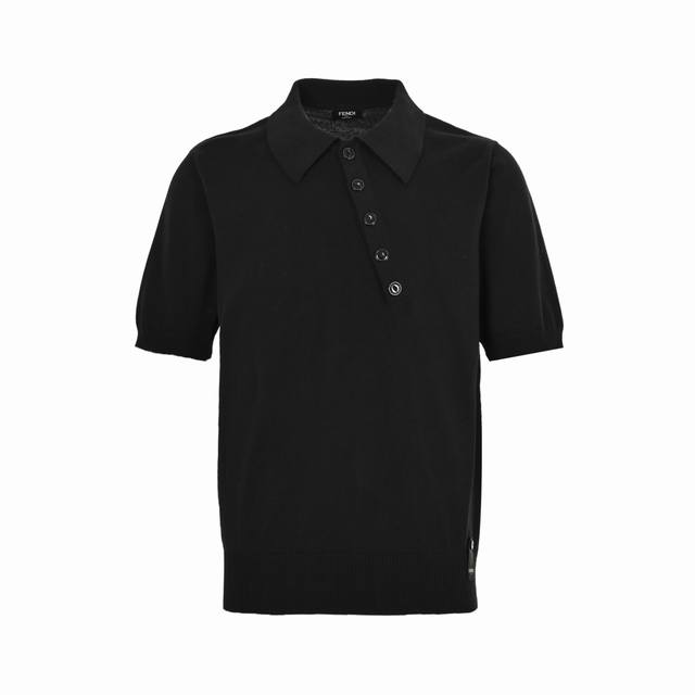 Fendi 芬迪 25Ss 斜纽扣针织Polo短袖 经典衣领，纽扣开合。黑色棉质珠地布。 Size:S-Xl