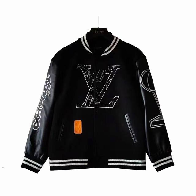 实拍细节图+尺码表 Louis Vuitton 路易威登 拼皮袖棒球服夹克外套 男女同款厚度适中 秋冬穿着这样一件呢子棒球服会不会很帅！明星同款，一秒Get明星