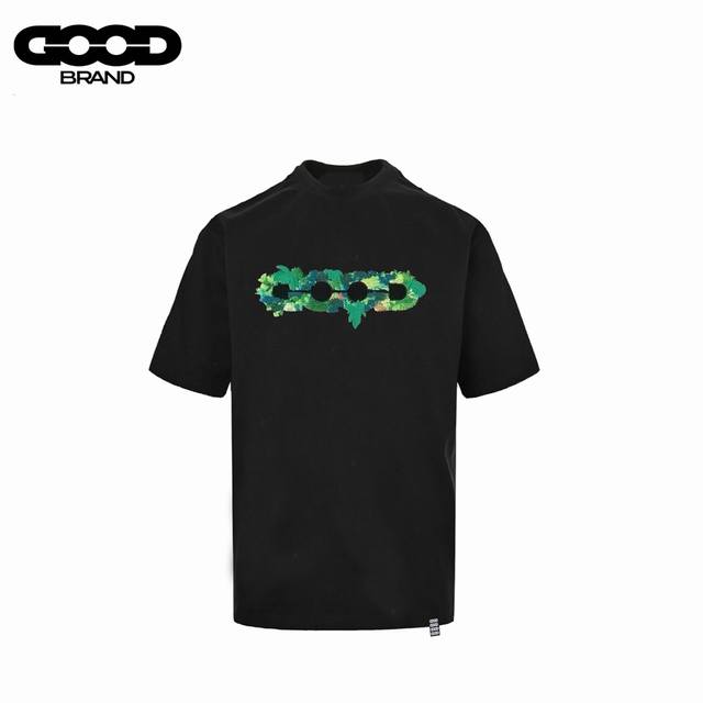 Goodbrand Ss25 立体绿植刺绣地图Logo宽松短袖T恤 采用订色订染毛圈纯棉衣面，250G双股双纱，手感舒适 进口针织针梳棉进行制作，搭配320G1