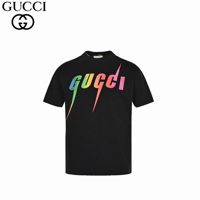 Gucc 古驰 24Fw 彩虹闪电 短袖 重磅240G定制32支原版面料 采用定制定染高克重原版面料 螺纹舒适不变形质感无敌 1：1原版开模 Zp开发完美还原原