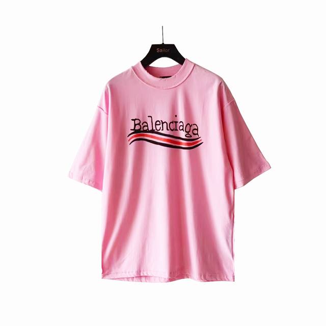 实拍细节图 +尺码表 巴黎世家 Balenciaga前后可乐海浪标志磨破双面穿短袖 椭圆机进口胶浆工艺 整体印花无牙边 32S240G双纱精梳棉布料 大货三标齐