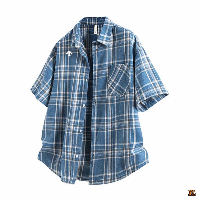 Descente迪桑特 独家实拍上新夏季高品质格子短袖衬衫潮流休闲衬衣格纹撞色衬衫，本季主打，货源充足，放心主推，高端品质，经典设计，做工出色，经典百搭，上身效