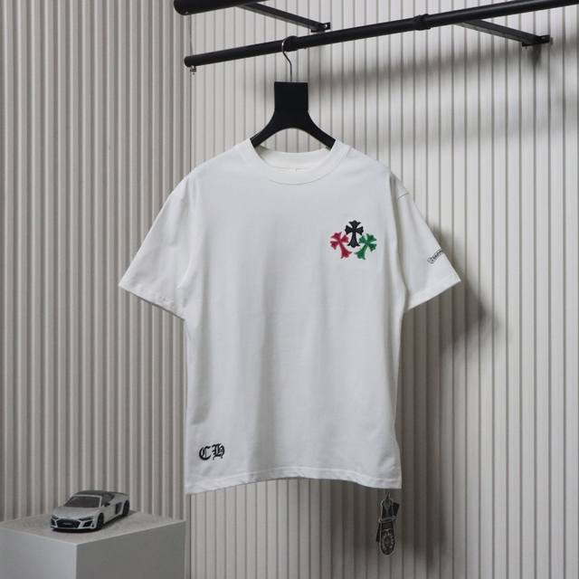 Chrome Hearts 克罗心Ch 彩色满皮标十字架短袖T恤采用直喷进口机器印花 五金辅料均开磨定制正确配置 黑色2025克罗心正品包装 280克定制定染双