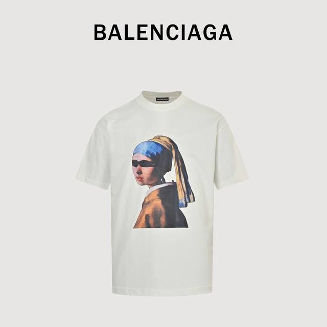 Balenciaga 巴黎世家 25Ss 肖像及后被专辑印花廓形短袖T恤 Balenciaga Music Mina音乐合作系列黑色和白色复古平纹针织廓形T恤