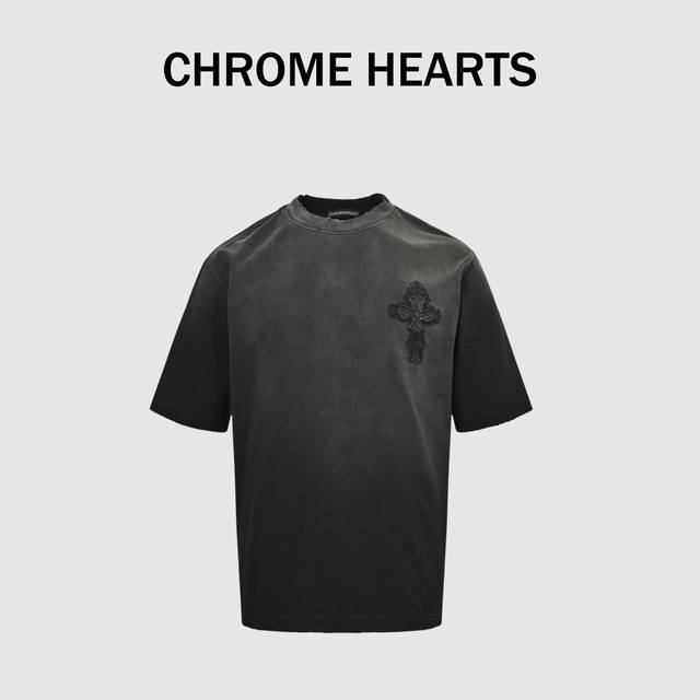 Chromehearts 克罗心 25Ss 十字架贴布刺绣水洗破洞短袖T恤 秀场私人订制系列 整衣做旧激光烧花定制300克双纱面料 美式酸洗做旧原身布激光烧花加