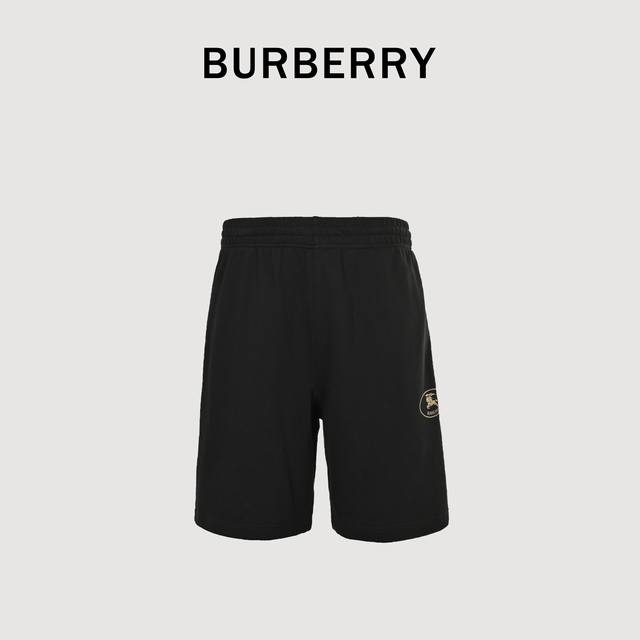 Burberry巴宝莉Bbr 圆标骑士马术徽章短裤 采用棉为基底编织而成的单面鱼鳞布面料，正面为平滑的针织面，触肤面通过针织机的浮线编织技术形成立体的毛圈，增加