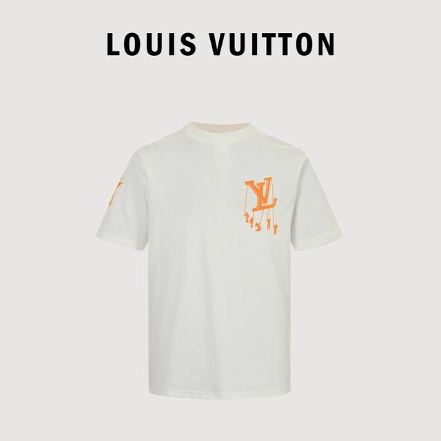 Louis Vuitton 路易威登 23Ss 橙色Logo植绒印花短袖 整个侧面黄色图案采用绒面印花工艺，更显高级，定制高级面料手感柔软舒适带有弹力，简约大气