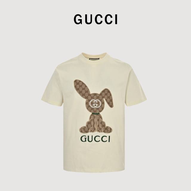 Gucci 古驰 23Ss 老花兔贴布刺绣短袖 采用进口田岛刺绣3D立体1.1定位，230克双纱面料，1*1双纱280克罗纹领口，活性燃料印花！宽松版型，男女同