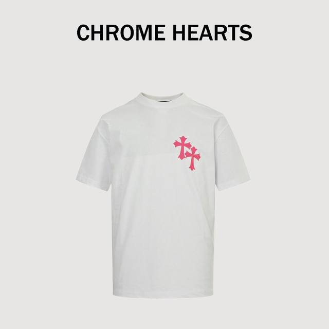 Chrome Hearts 克罗心 粉色 十字架短袖T恤 定制定染 克进口双纱26支面料 版型宽松硬挺 舒适柔软透气 男女同款 颜色：黑色 白色 粉色 G 尺码